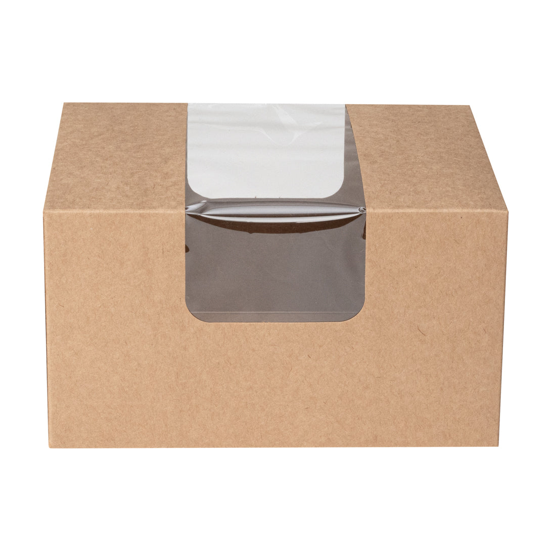 Pastry Tek Kraft Paper Pastry / Cake Box - with Window - 7" x 6" x 4" - 100 count box