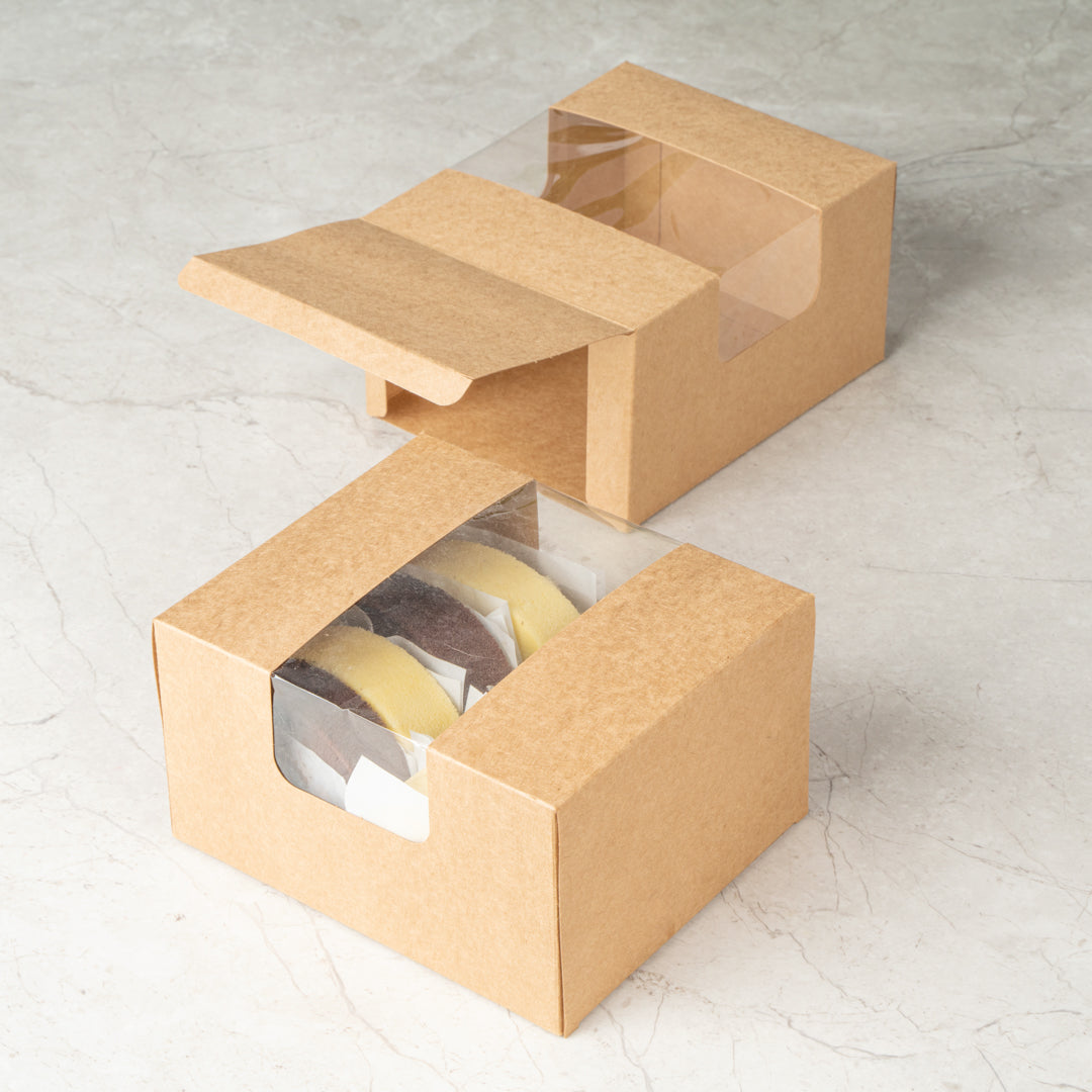 Pastry Tek Kraft Paper Pastry / Cake Box - with Window - 7" x 6" x 4" - 100 count box