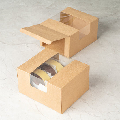 Pastry Tek Kraft Paper Pastry / Cake Box - with Window - 7" x 6" x 4" - 100 count box
