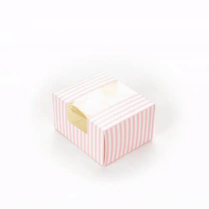Pastry Tek Pink and White Stripe Paper Pastry / Cake Box - with Window - 7" x 6" x 4" - 100 count box
