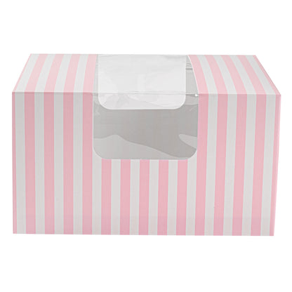 Pastry Tek Pink and White Stripe Paper Pastry / Cake Box - with Window - 7" x 6" x 4" - 100 count box