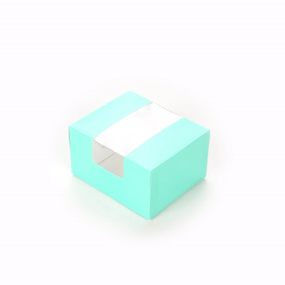 Pastry Tek Turquoise Paper Pastry / Cake Box - with Window - 7" x 6" x 4" - 100 count box