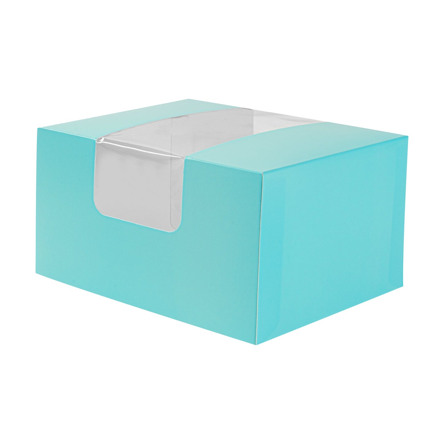Pastry Tek Turquoise Paper Pastry / Cake Box - with Window - 7" x 6" x 4" - 100 count box