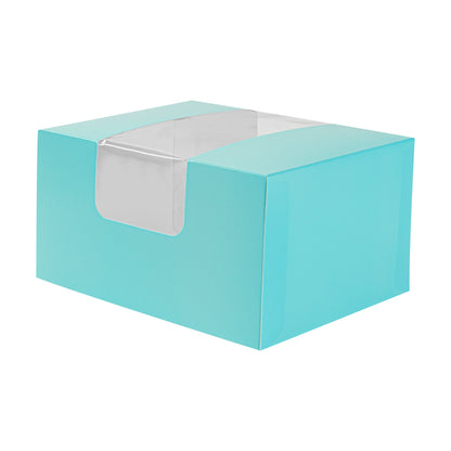 Pastry Tek Turquoise Paper Pastry / Cake Box - with Window - 7" x 6" x 4" - 100 count box