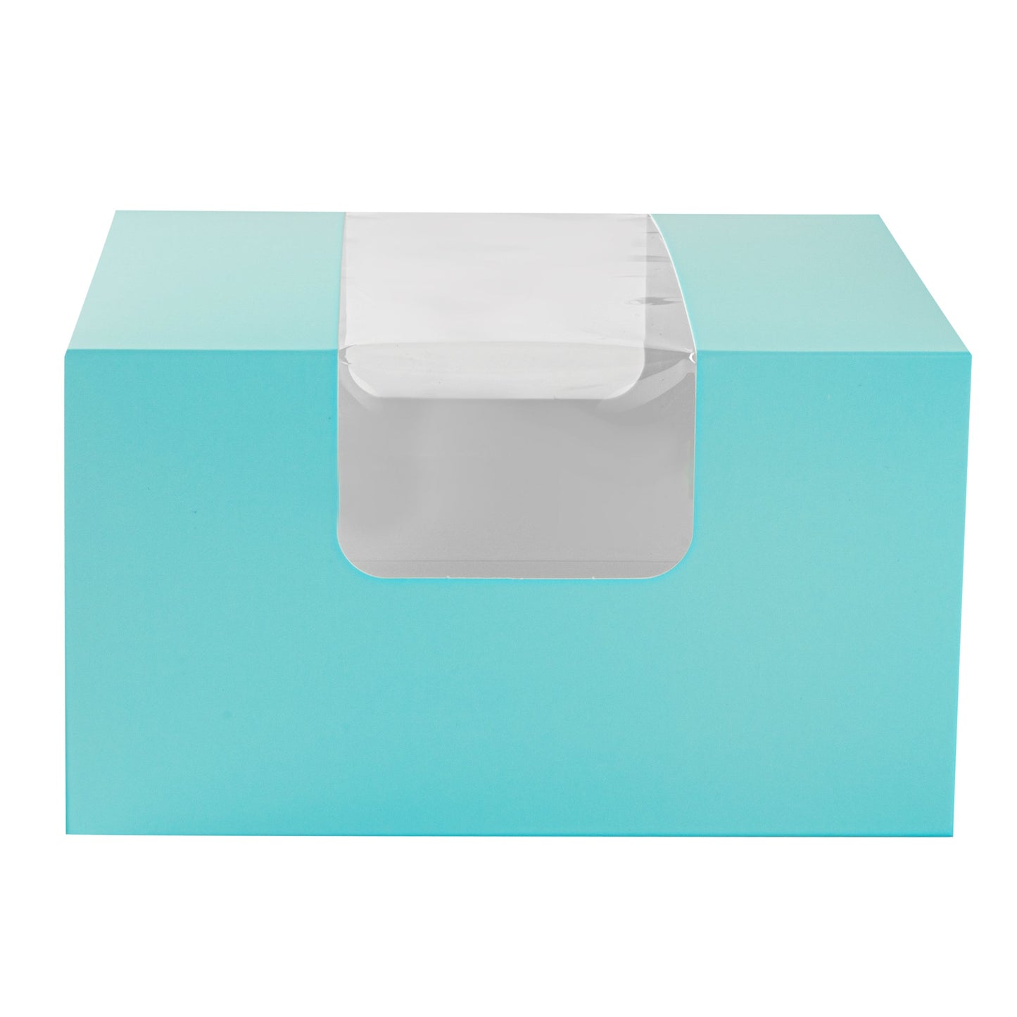 Pastry Tek Turquoise Paper Pastry / Cake Box - with Window - 7" x 6" x 4" - 100 count box