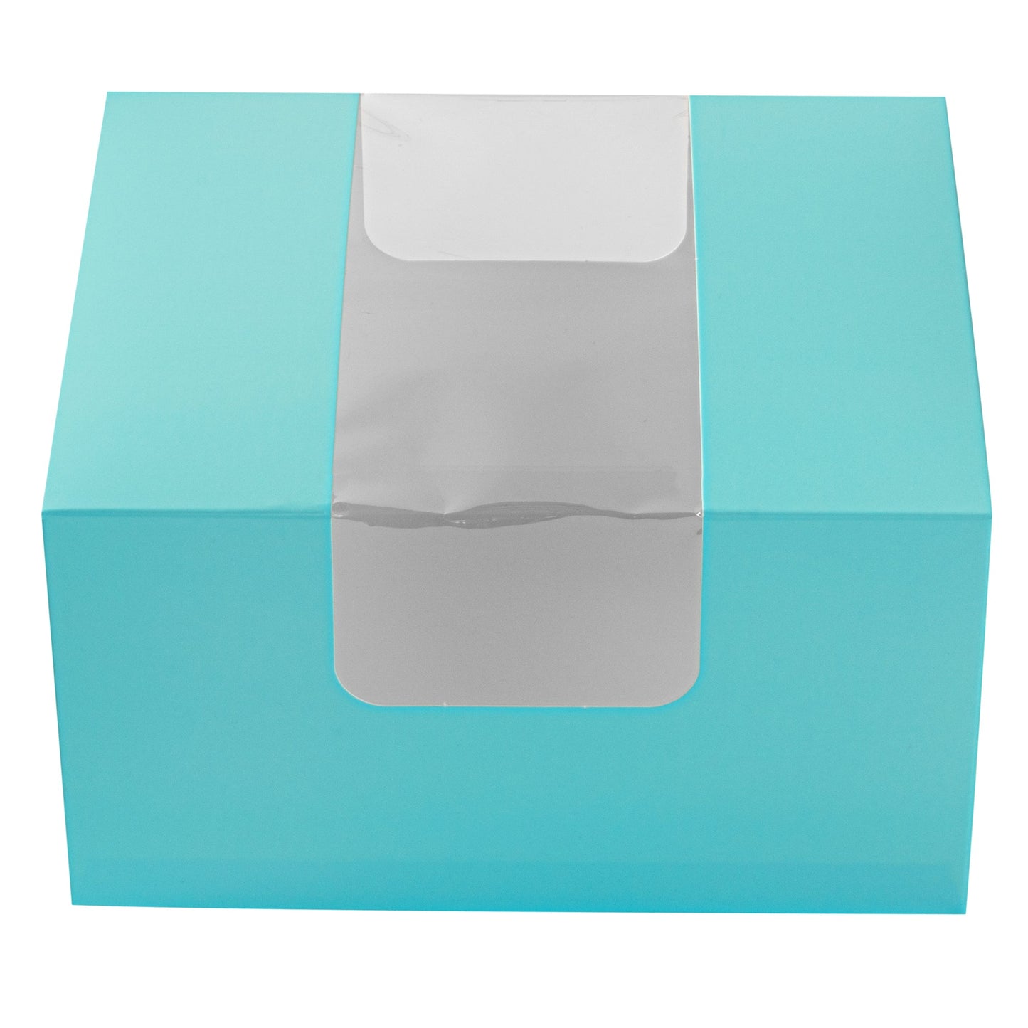 Pastry Tek Turquoise Paper Pastry / Cake Box - with Window - 7" x 6" x 4" - 100 count box
