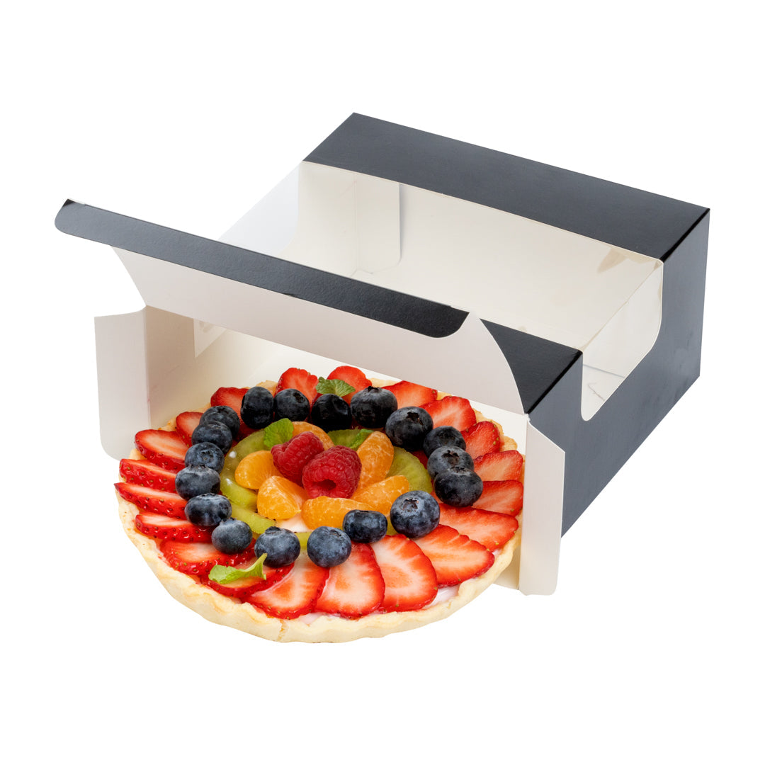 Pastry Tek Black Paper Pastry / Cake Box - with Window - 6 1/4" x 6 1/4" x 3 1/4" - 100 count box