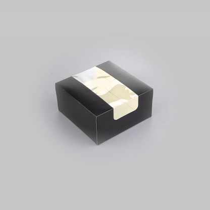 Pastry Tek Black Paper Pastry / Cake Box - with Window - 6 1/4" x 6 1/4" x 3 1/4" - 100 count box