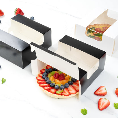 Pastry Tek Black Paper Pastry / Cake Box - with Window - 6 1/4" x 6 1/4" x 3 1/4" - 100 count box