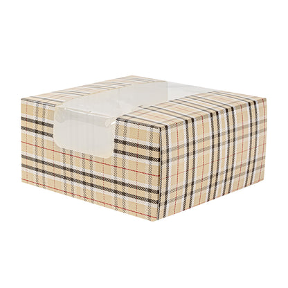 Pastry Tek Plaid Paper Pastry / Cake Box - with Window - 6 1/4" x 6 1/4" x 3 1/4" - 100 count box