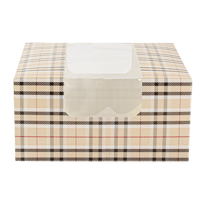 Pastry Tek Plaid Paper Pastry / Cake Box - with Window - 6 1/4" x 6 1/4" x 3 1/4" - 100 count box