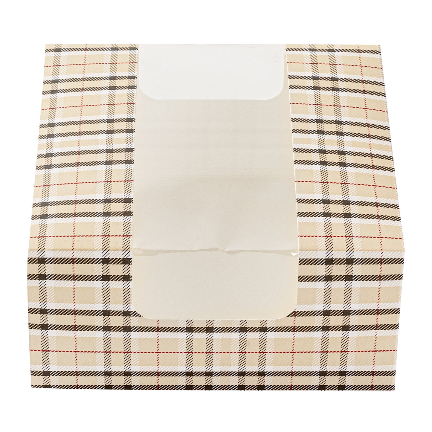 Pastry Tek Plaid Paper Pastry / Cake Box - with Window - 6 1/4" x 6 1/4" x 3 1/4" - 100 count box