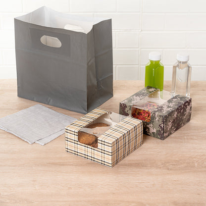 Pastry Tek Plaid Paper Pastry / Cake Box - with Window - 6 1/4" x 6 1/4" x 3 1/4" - 100 count box