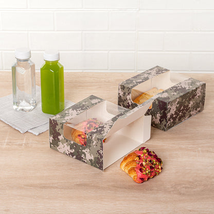 Pastry Tek Camouflage Paper Pastry / Cake Box - with Window - 6 1/4" x 6 1/4" x 3 1/4" - 100 count box