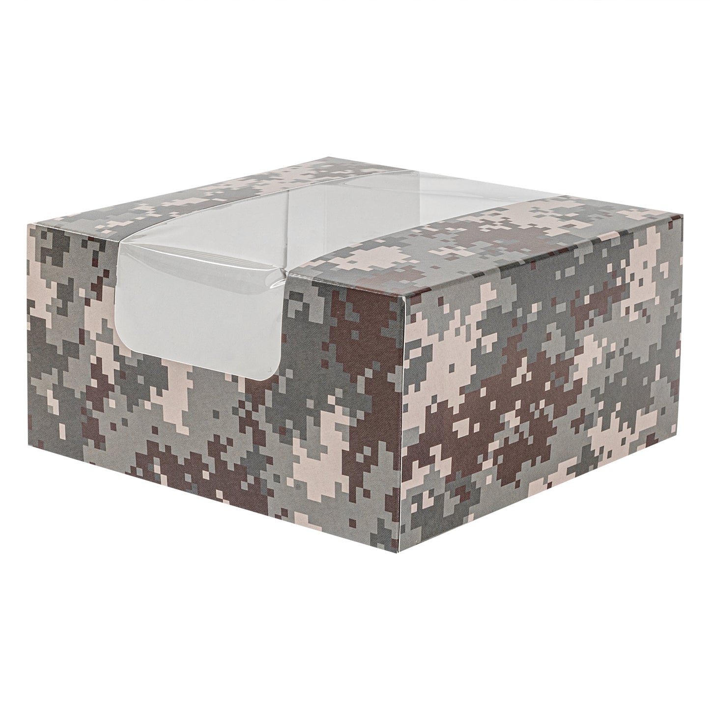 Pastry Tek Camouflage Paper Pastry / Cake Box - with Window - 6 1/4" x 6 1/4" x 3 1/4" - 100 count box