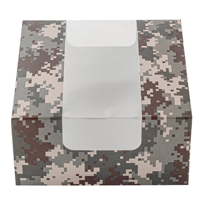 Pastry Tek Camouflage Paper Pastry / Cake Box - with Window - 6 1/4" x 6 1/4" x 3 1/4" - 100 count box