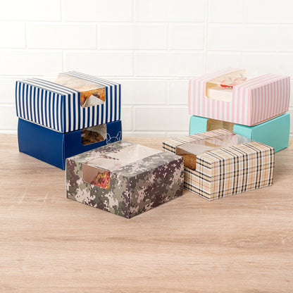 Pastry Tek Camouflage Paper Pastry / Cake Box - with Window - 6 1/4" x 6 1/4" x 3 1/4" - 100 count box