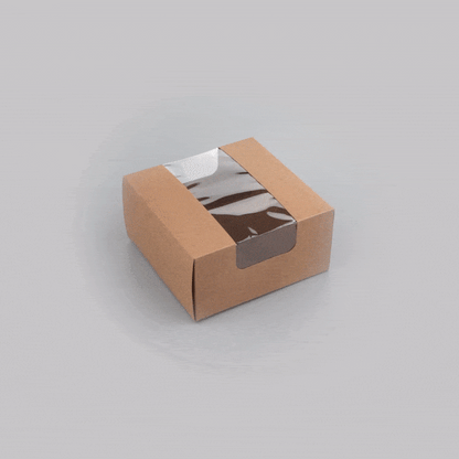 Pastry Tek Kraft Paper Pastry / Cake Box - with Window - 6 1/4" x 6 1/4" x 3 1/4" - 100 count box
