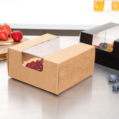 Pastry Tek Kraft Paper Pastry / Cake Box - with Window - 6 1/4" x 6 1/4" x 3 1/4" - 100 count box