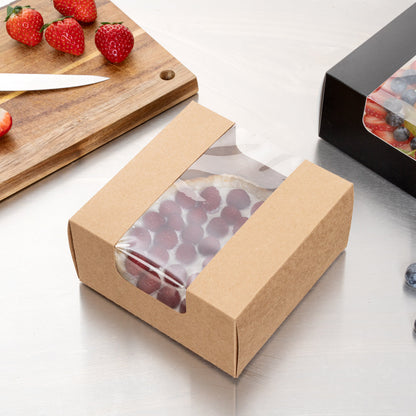 Pastry Tek Kraft Paper Pastry / Cake Box - with Window - 6 1/4" x 6 1/4" x 3 1/4" - 100 count box