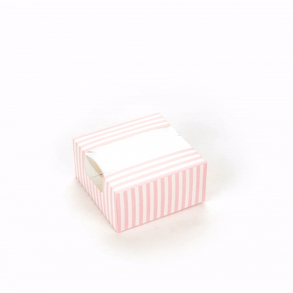 Pastry Tek Pink and White Stripe Paper Pastry / Cake Box - with Window - 6 1/4" x 6 1/4" x 3 1/4"- 100 count box