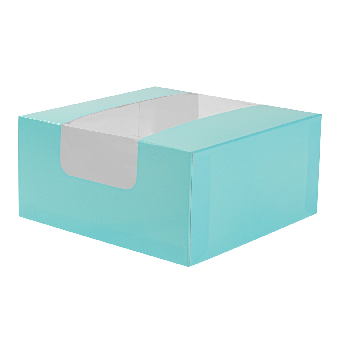 Pastry Tek Turquoise Paper Pastry / Cake Box - with Window - 6 1/4" x 6 1/4" x 3 1/4" - 100 count box