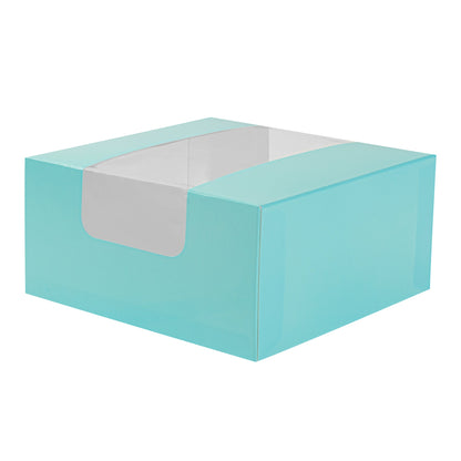 Pastry Tek Turquoise Paper Pastry / Cake Box - with Window - 6 1/4" x 6 1/4" x 3 1/4" - 100 count box
