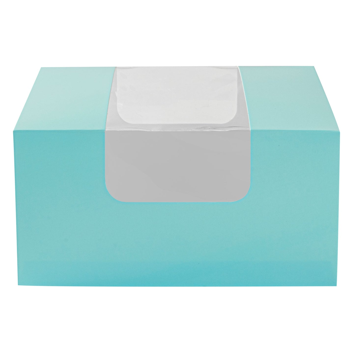 Pastry Tek Turquoise Paper Pastry / Cake Box - with Window - 6 1/4" x 6 1/4" x 3 1/4" - 100 count box