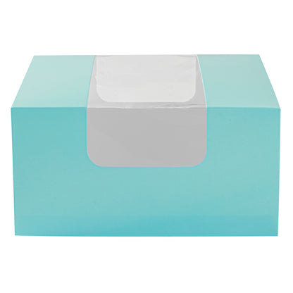 Pastry Tek Turquoise Paper Pastry / Cake Box - with Window - 6 1/4" x 6 1/4" x 3 1/4" - 100 count box