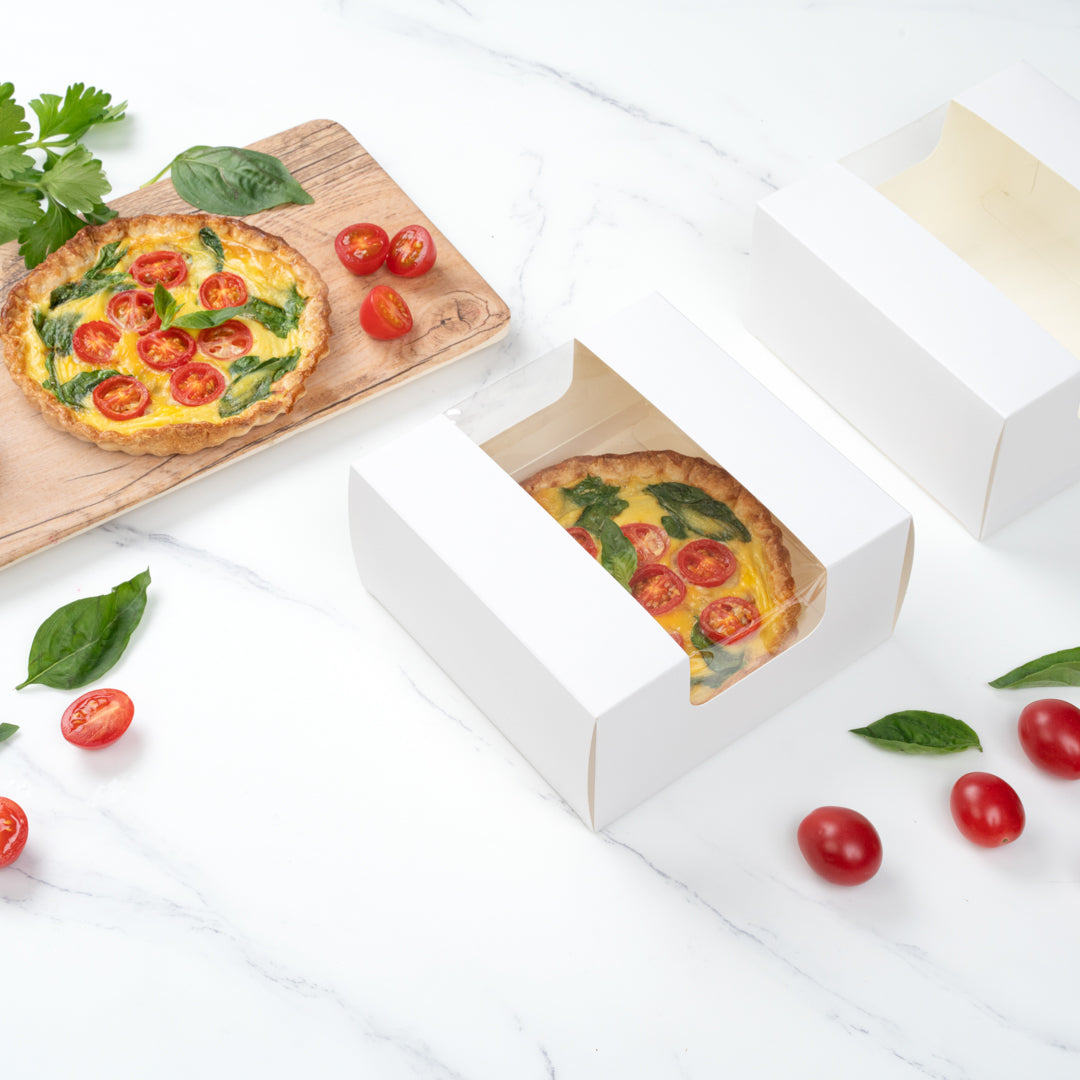 Pastry Tek White Paper Pastry / Cake Box - with Window - 6 1/4" x 6 1/4" x 3 1/4" - 100 count box