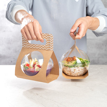 Thermo Tek Kraft Paper Sphere Salad Container Carrier - Fits 12 oz - 50 count box