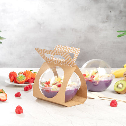 Thermo Tek Kraft Paper Sphere Salad Container Carrier - Fits 12 oz - 50 count box