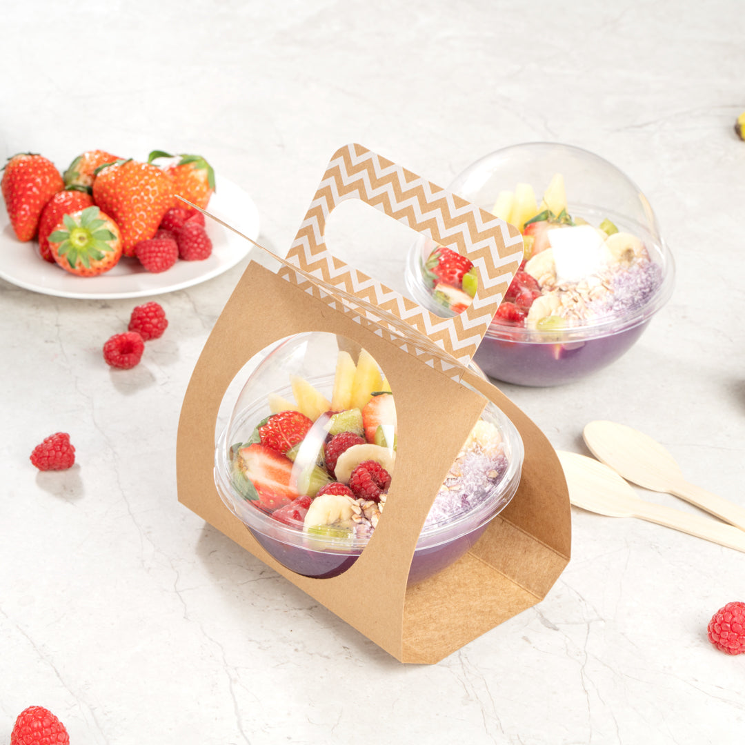 Thermo Tek Kraft Paper Sphere Salad Container Carrier - Fits 12 oz - 50 count box