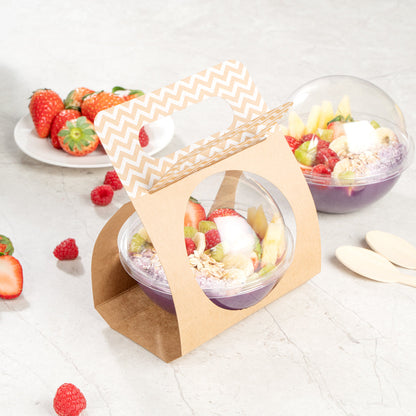 Thermo Tek Kraft Paper Sphere Salad Container Carrier - Fits 12 oz - 50 count box