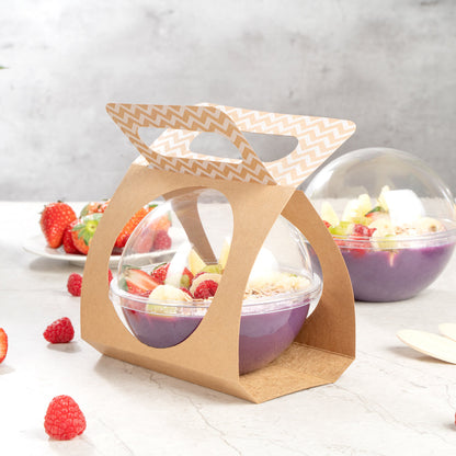 Thermo Tek Kraft Paper Sphere Salad Container Carrier - Fits 12 oz - 50 count box