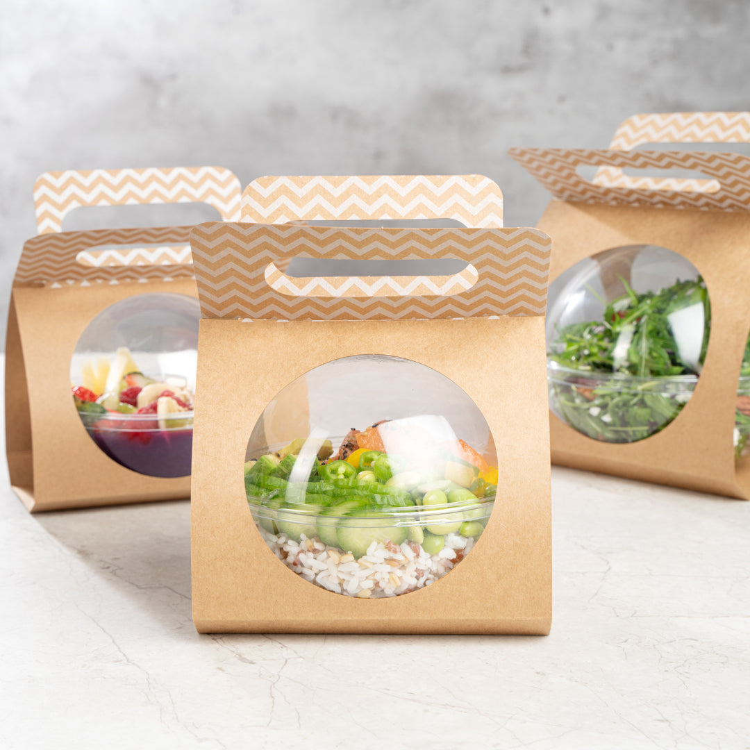 Thermo Tek Kraft Paper Sphere Salad Container Carrier - Fits 21 oz - 50 count box