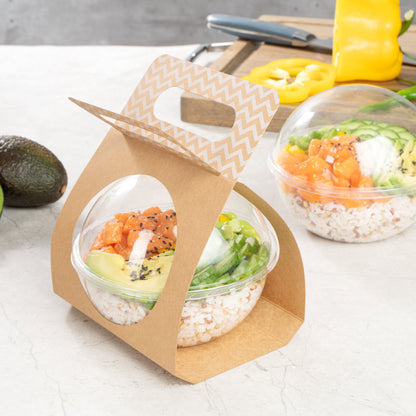 Thermo Tek Kraft Paper Sphere Salad Container Carrier - Fits 21 oz - 50 count box