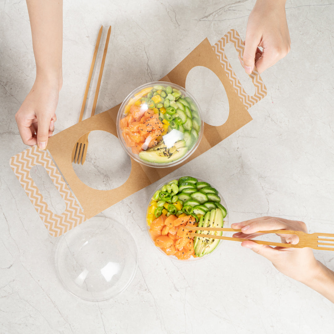 Thermo Tek Kraft Paper Sphere Salad Container Carrier - Fits 21 oz - 50 count box