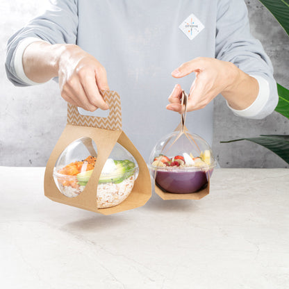 Thermo Tek Kraft Paper Sphere Salad Container Carrier - Fits 21 oz - 50 count box