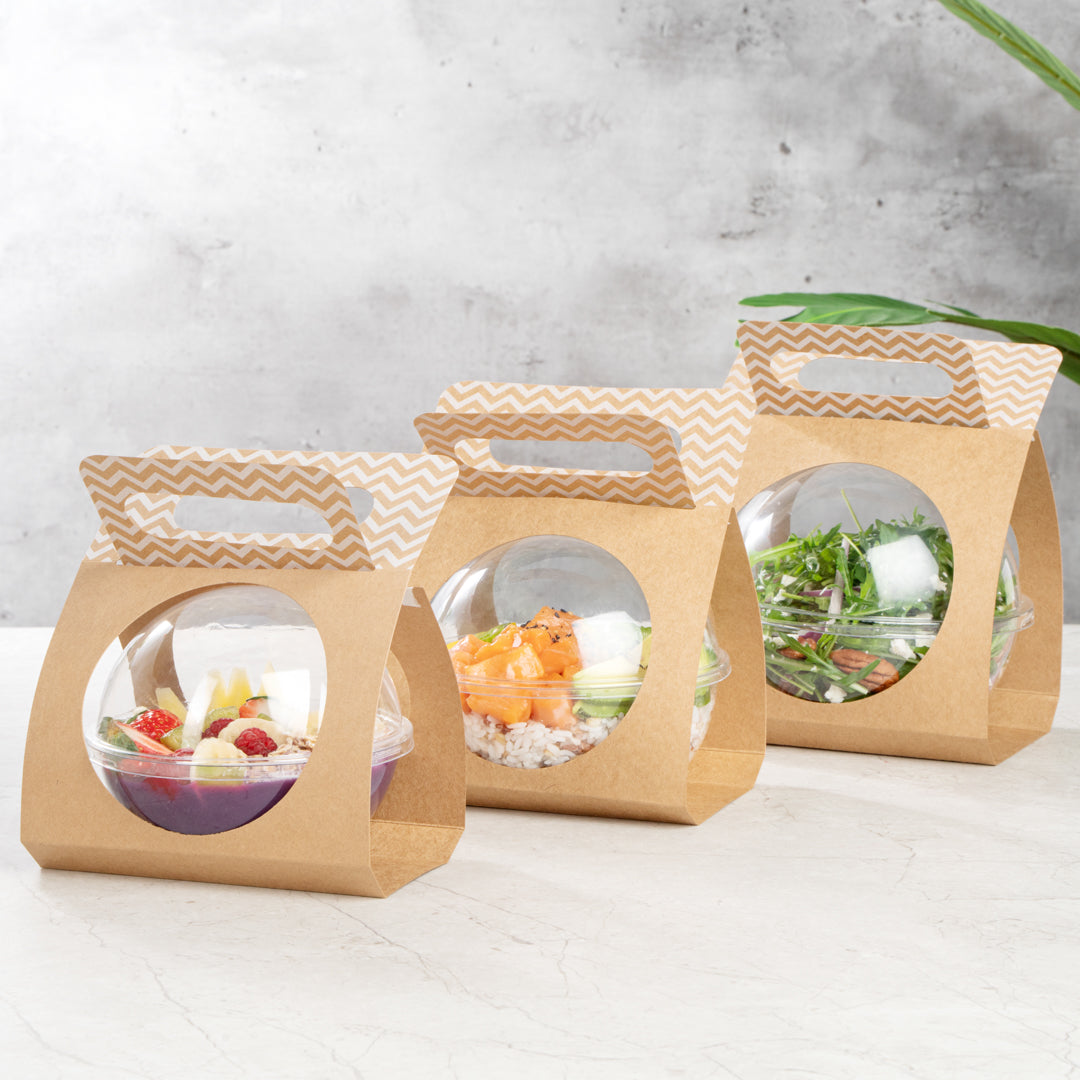 Thermo Tek Kraft Paper Sphere Salad Container Carrier - Fits 21 oz - 50 count box