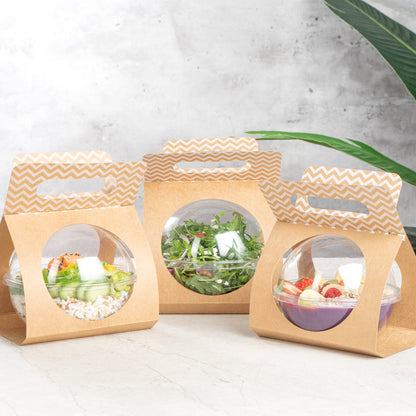 Thermo Tek Kraft Paper Sphere Salad Container Carrier - Fits 28 oz - 50 count box