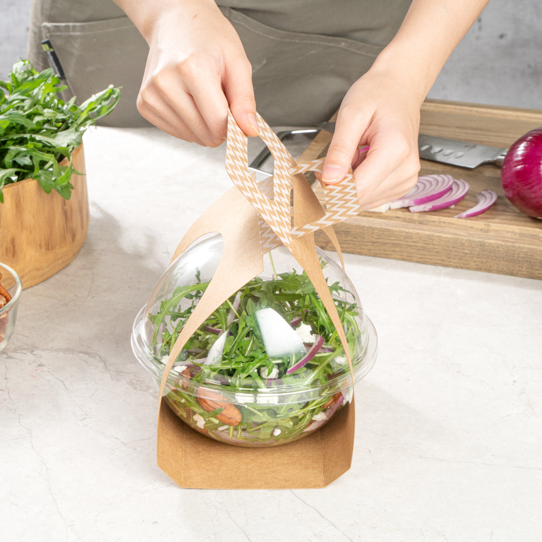 Thermo Tek Kraft Paper Sphere Salad Container Carrier - Fits 28 oz - 50 count box