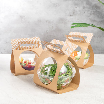 Thermo Tek Kraft Paper Sphere Salad Container Carrier - Fits 28 oz - 50 count box