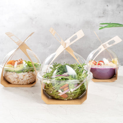 Thermo Tek Kraft Paper Sphere Salad Container Carrier - Fits 28 oz - 50 count box