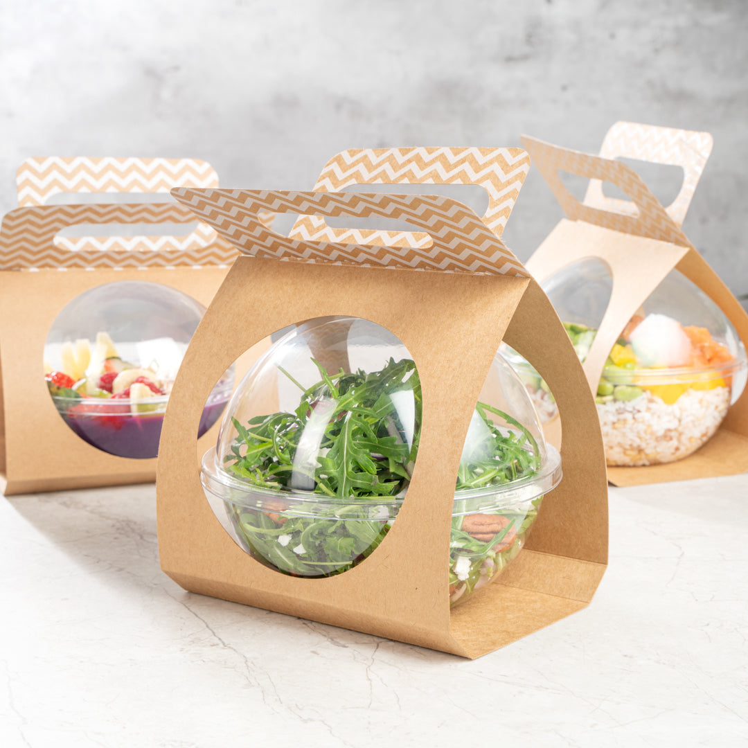 Thermo Tek Kraft Paper Sphere Salad Container Carrier - Fits 28 oz - 50 count box
