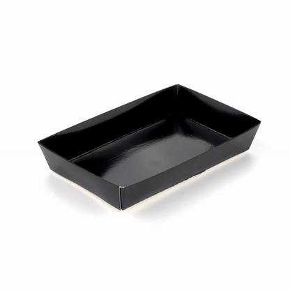 Matsuri Vision Rectangle Black Paper Medium Sushi Tray - 8" x 5" x 1 1/2" - 100 count box