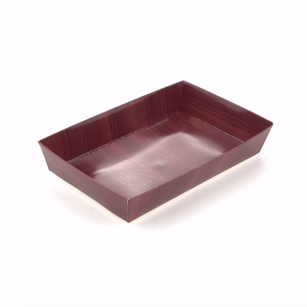Matsuri Vision Rectangle Wood Grain Paper Medium Sushi Tray - 8" x 5" x 1 1/2" - 100 count box