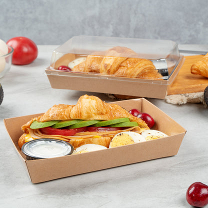 Matsuri Vision Rectangle Kraft Paper Medium Sushi Tray - 8" x 5" x 1 1/2" - 100 count box