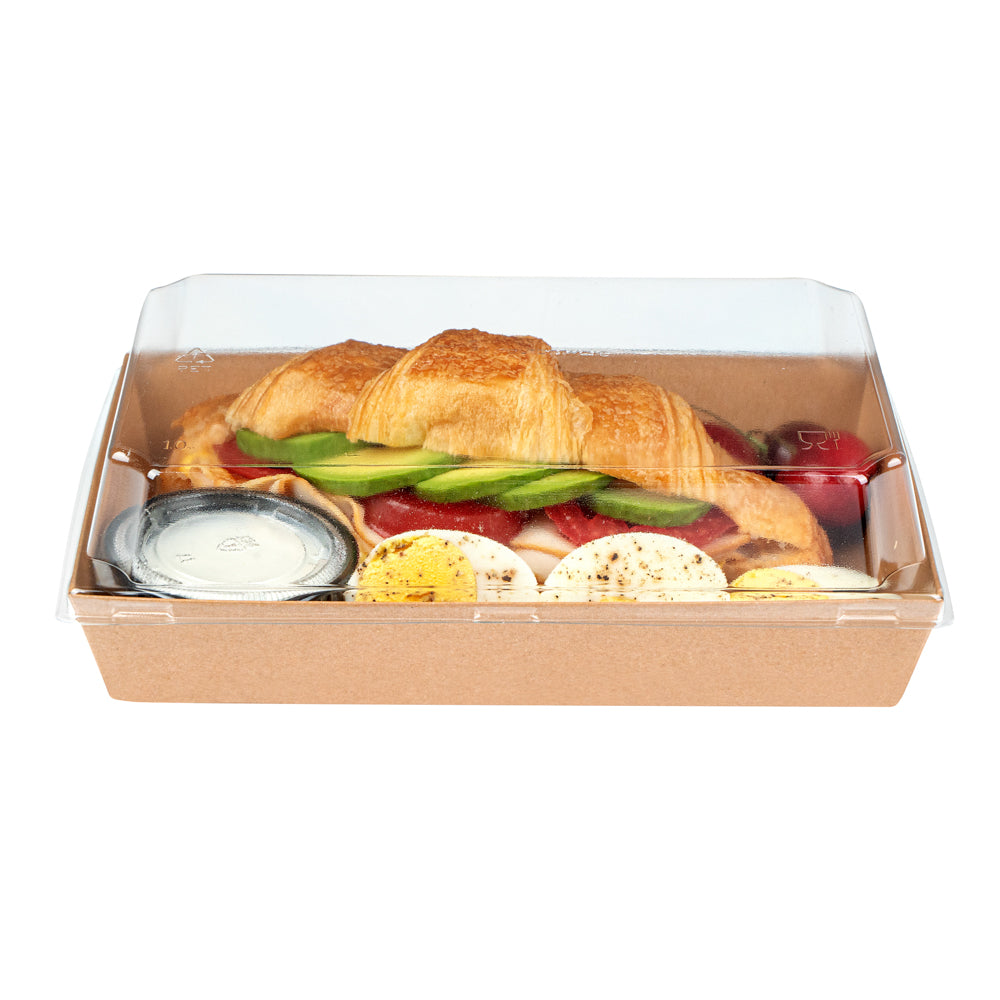 Matsuri Vision Rectangle Kraft Paper Medium Sushi Tray - 8" x 5" x 1 1/2" - 100 count box