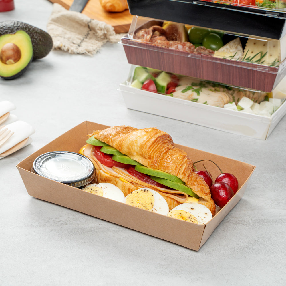 Matsuri Vision Rectangle Kraft Paper Medium Sushi Tray - 8" x 5" x 1 1/2" - 100 count box